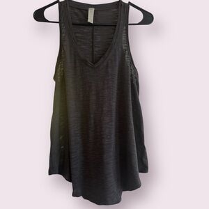 Altar'd State Charcoal‎ Distressed Seam Tank Top V-Neck Size Small